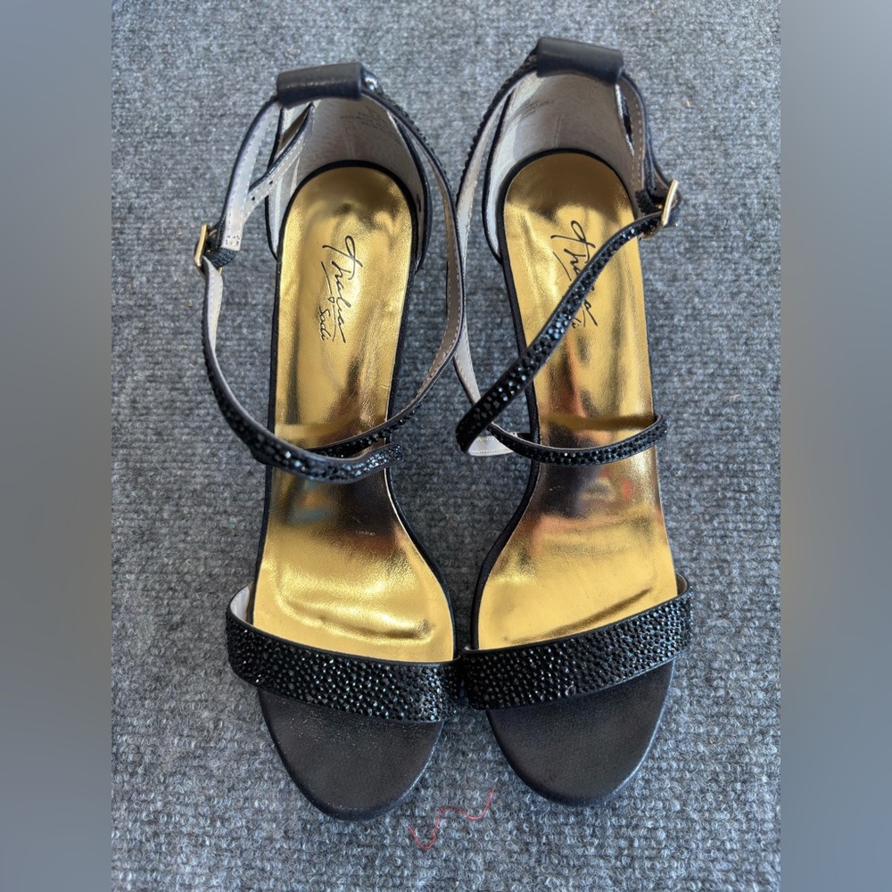 Thalia Sodi Womens Black Strappy Open Toe Heels Shoes Size 8.5M